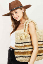 Load image into Gallery viewer, Fame Striped Straw Braided Tote Bag
