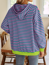 Load image into Gallery viewer, Lovelet Drawstring Striped Long Sleeve Hoodie
