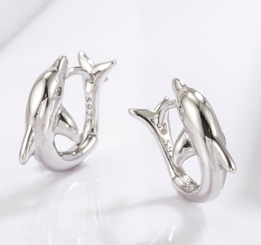 925 Sterling Silver Zircon Dolphin Earrings