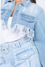 Load image into Gallery viewer, American Bazi Distressed Denim Jacket with Frayed Hem
