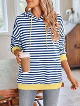 Load image into Gallery viewer, Lovelet Drawstring Striped Long Sleeve Hoodie
