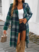 Load image into Gallery viewer, Plaid Long Sleeve Hooded Coat
