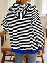 Load image into Gallery viewer, Lovelet Drawstring Striped Long Sleeve Hoodie
