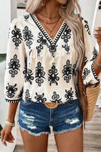 Load image into Gallery viewer, Printed V-Neck Three-Quarter Sleeve Blouse
