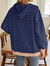 Load image into Gallery viewer, Lovelet Drawstring Striped Long Sleeve Hoodie
