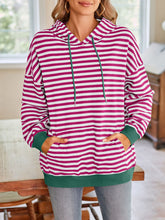 Load image into Gallery viewer, Lovelet Drawstring Striped Long Sleeve Hoodie
