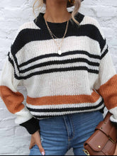 Load image into Gallery viewer, Contrast Striped Round Neck Long Sleeve Sweater
