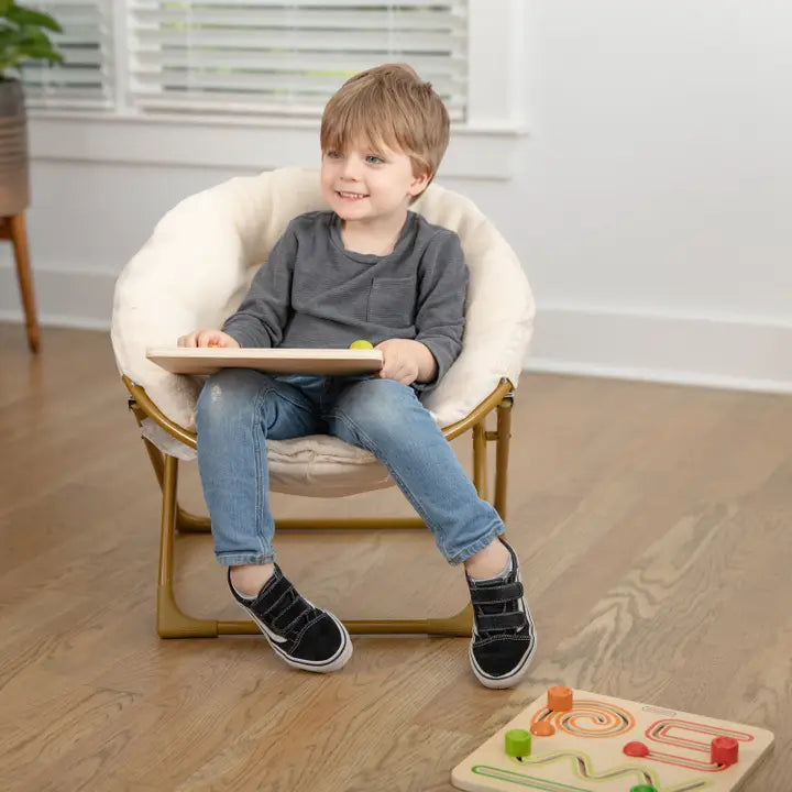 Kids Ivory/Soft Gold Faux Fur Saucer Chair