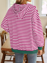 Load image into Gallery viewer, Lovelet Drawstring Striped Long Sleeve Hoodie
