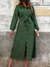 Load image into Gallery viewer, Collared Neck Long Sleeve Midi Shirt Dress
