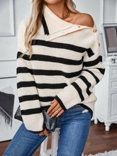 Load image into Gallery viewer, Buttoned Striped Long Sleeve Sweater
