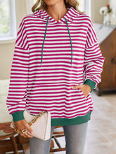 Load image into Gallery viewer, Lovelet Drawstring Striped Long Sleeve Hoodie
