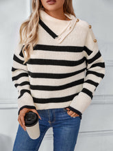 Load image into Gallery viewer, Buttoned Striped Long Sleeve Sweater
