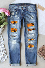 Load image into Gallery viewer, Distressed Pumpkin Pattern Jeans with Pockets
