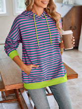 Load image into Gallery viewer, Lovelet Drawstring Striped Long Sleeve Hoodie
