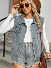 Load image into Gallery viewer, Pocketed Button Up Sleeveless Denim Jacket
