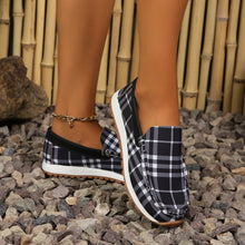 Load image into Gallery viewer, Plaid Round Toe Slip-Ons
