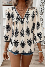 Load image into Gallery viewer, Printed V-Neck Three-Quarter Sleeve Blouse
