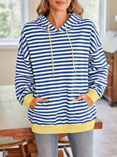 Load image into Gallery viewer, Lovelet Drawstring Striped Long Sleeve Hoodie
