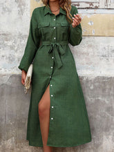 Load image into Gallery viewer, Collared Neck Long Sleeve Midi Shirt Dress
