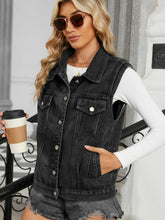 Load image into Gallery viewer, Pocketed Button Up Sleeveless Denim Jacket
