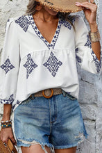 Load image into Gallery viewer, Printed V-Neck Three-Quarter Sleeve Blouse
