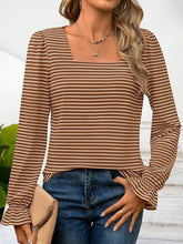 Load image into Gallery viewer, Striped Square Neck Flounce Sleeve Top
