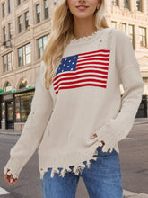 Load image into Gallery viewer, US Flag Distressed Round Neck Long Sleeve Sweater
