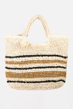 Load image into Gallery viewer, Fame Striped Straw Braided Tote Bag
