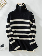 Load image into Gallery viewer, Buttoned Striped Long Sleeve Sweater
