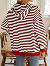 Load image into Gallery viewer, Lovelet Drawstring Striped Long Sleeve Hoodie
