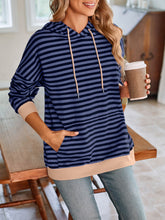 Load image into Gallery viewer, Lovelet Drawstring Striped Long Sleeve Hoodie
