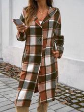 Load image into Gallery viewer, Plaid Long Sleeve Hooded Coat
