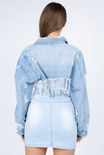 Load image into Gallery viewer, American Bazi Distressed Denim Jacket with Frayed Hem
