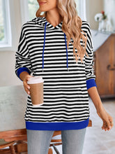 Load image into Gallery viewer, Lovelet Drawstring Striped Long Sleeve Hoodie
