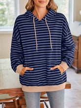 Load image into Gallery viewer, Lovelet Drawstring Striped Long Sleeve Hoodie
