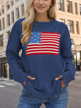 Load image into Gallery viewer, US Flag Distressed Round Neck Long Sleeve Sweater
