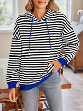 Load image into Gallery viewer, Lovelet Drawstring Striped Long Sleeve Hoodie
