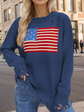 Load image into Gallery viewer, US Flag Distressed Round Neck Long Sleeve Sweater
