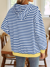 Load image into Gallery viewer, Lovelet Drawstring Striped Long Sleeve Hoodie
