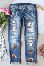 Load image into Gallery viewer, Distressed Football Straight Jeans
