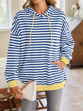 Load image into Gallery viewer, Lovelet Drawstring Striped Long Sleeve Hoodie
