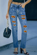 Load image into Gallery viewer, Distressed Pumpkin Pattern Jeans with Pockets
