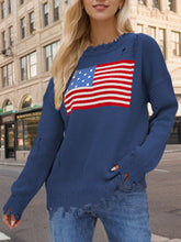 Load image into Gallery viewer, US Flag Distressed Round Neck Long Sleeve Sweater
