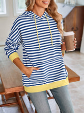 Load image into Gallery viewer, Lovelet Drawstring Striped Long Sleeve Hoodie
