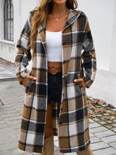 Load image into Gallery viewer, Plaid Long Sleeve Hooded Coat
