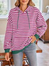 Load image into Gallery viewer, Lovelet Drawstring Striped Long Sleeve Hoodie
