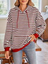 Load image into Gallery viewer, Lovelet Drawstring Striped Long Sleeve Hoodie
