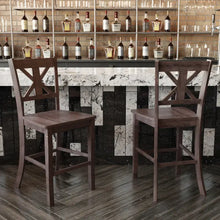 Load image into Gallery viewer, 2 pack Farmhouse Gray Wash Walnut Solid Wood Counter Stools
