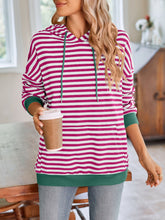 Load image into Gallery viewer, Lovelet Drawstring Striped Long Sleeve Hoodie
